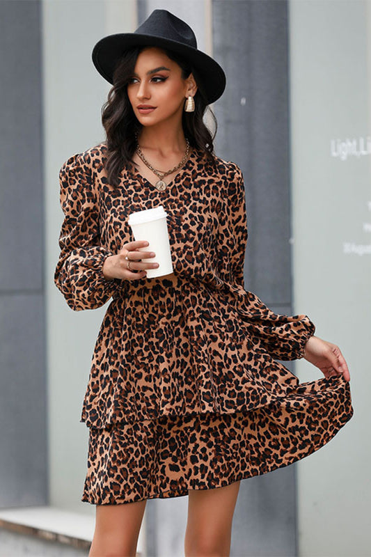 Leopard Print Layered Mini Dress - Giza's Boutique Store