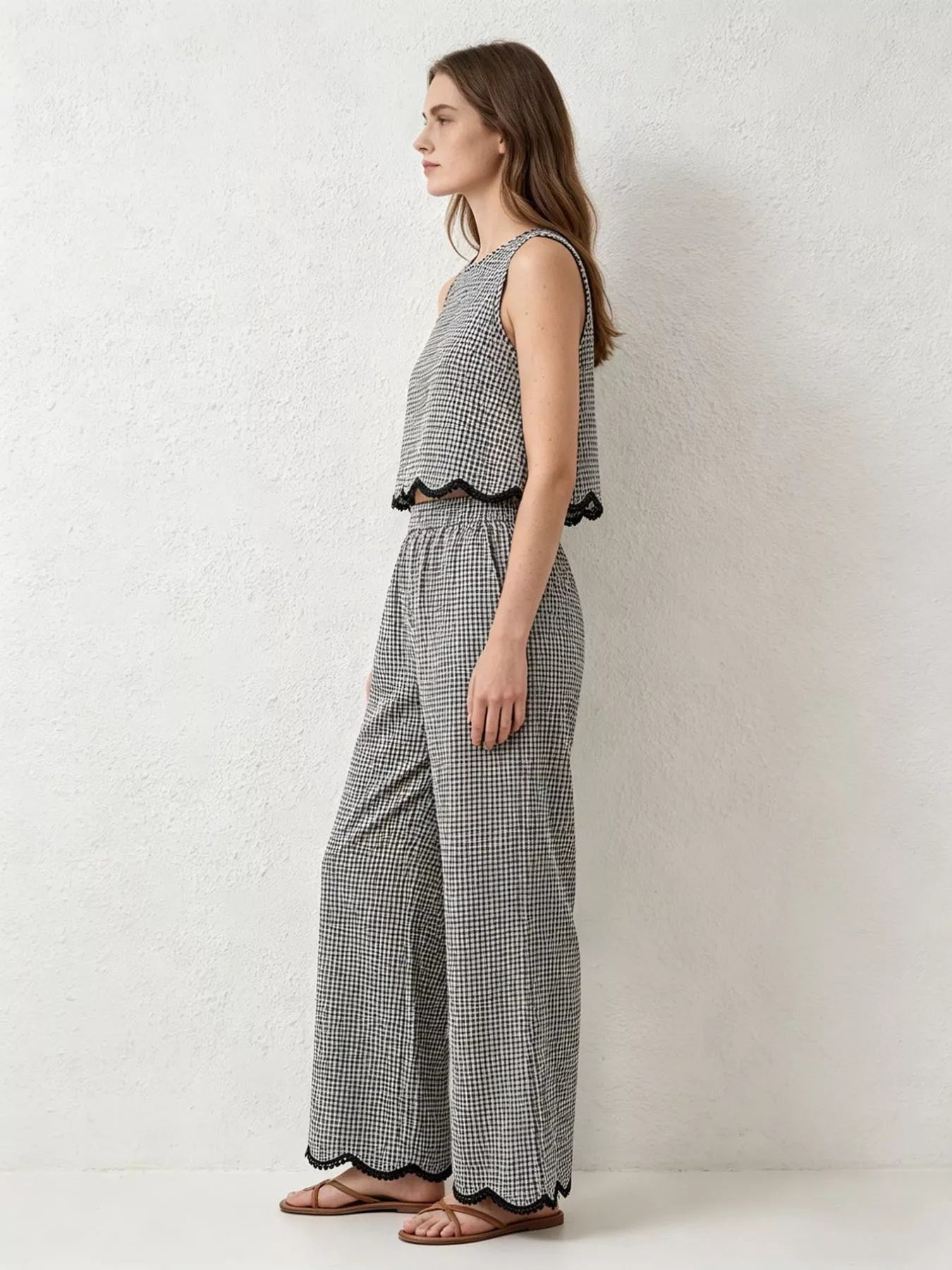 Conjunto Mila a Cuadros con Pantalón de Pierna Ancha, vista adicional 2
