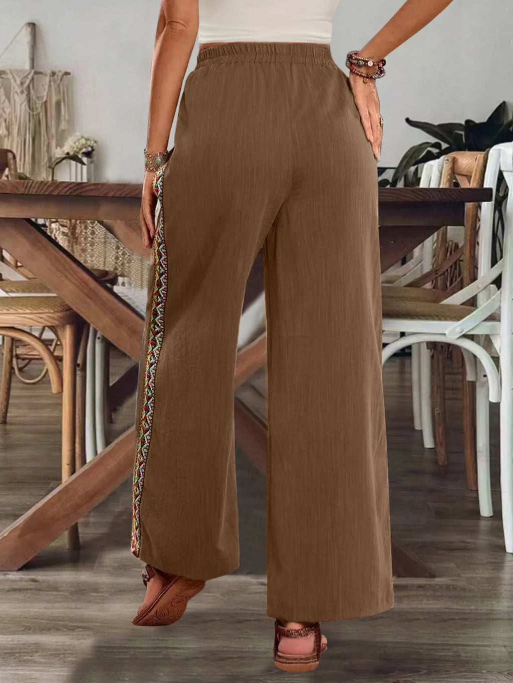 Pantalón Bohemio de Pierna Ancha con Bordado Lateral, vista adicional 3