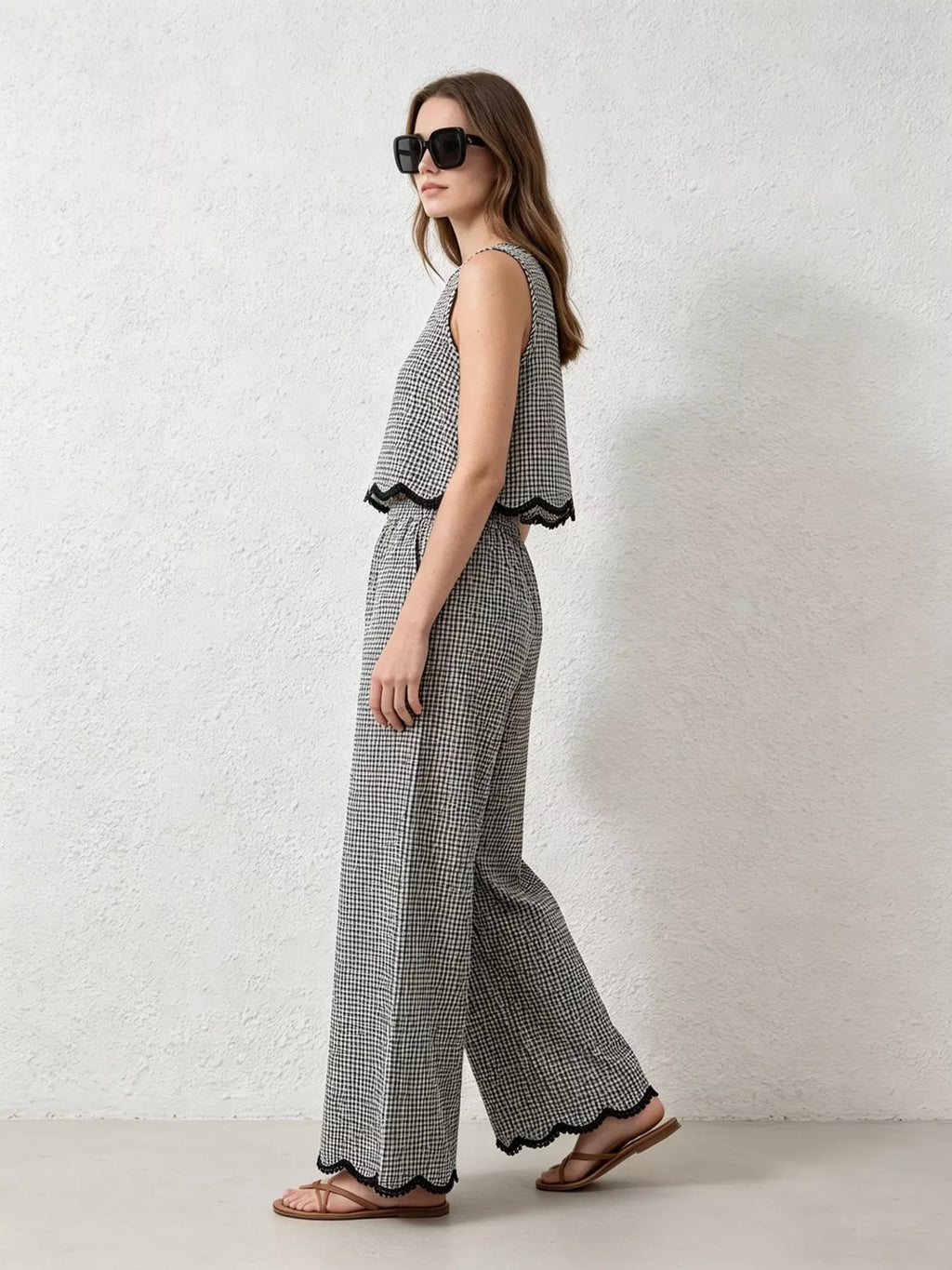 Conjunto Mila a Cuadros con Pantalón de Pierna Ancha, vista adicional 3