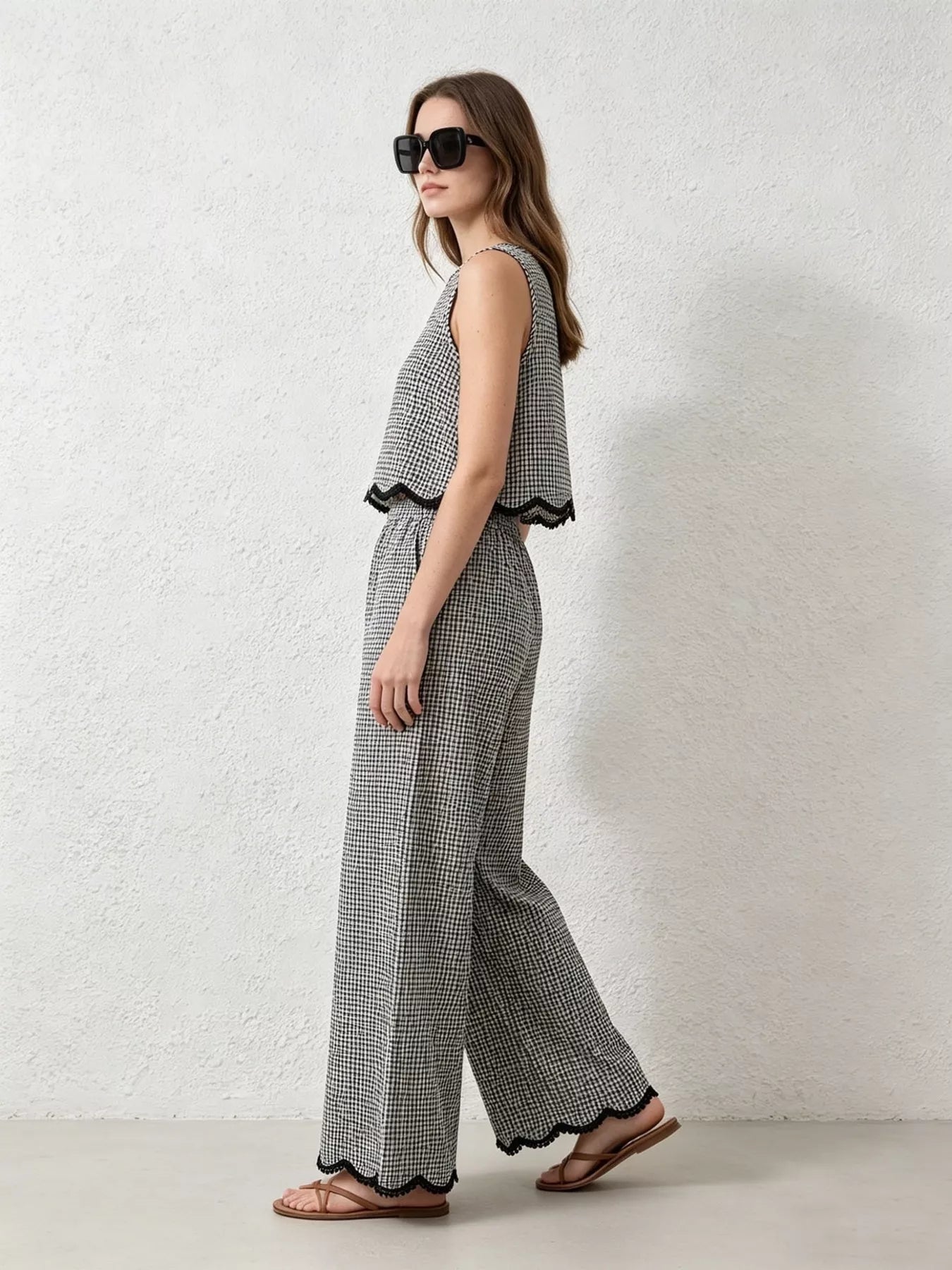 Conjunto Mila a Cuadros con Pantalón de Pierna Ancha, vista adicional 3