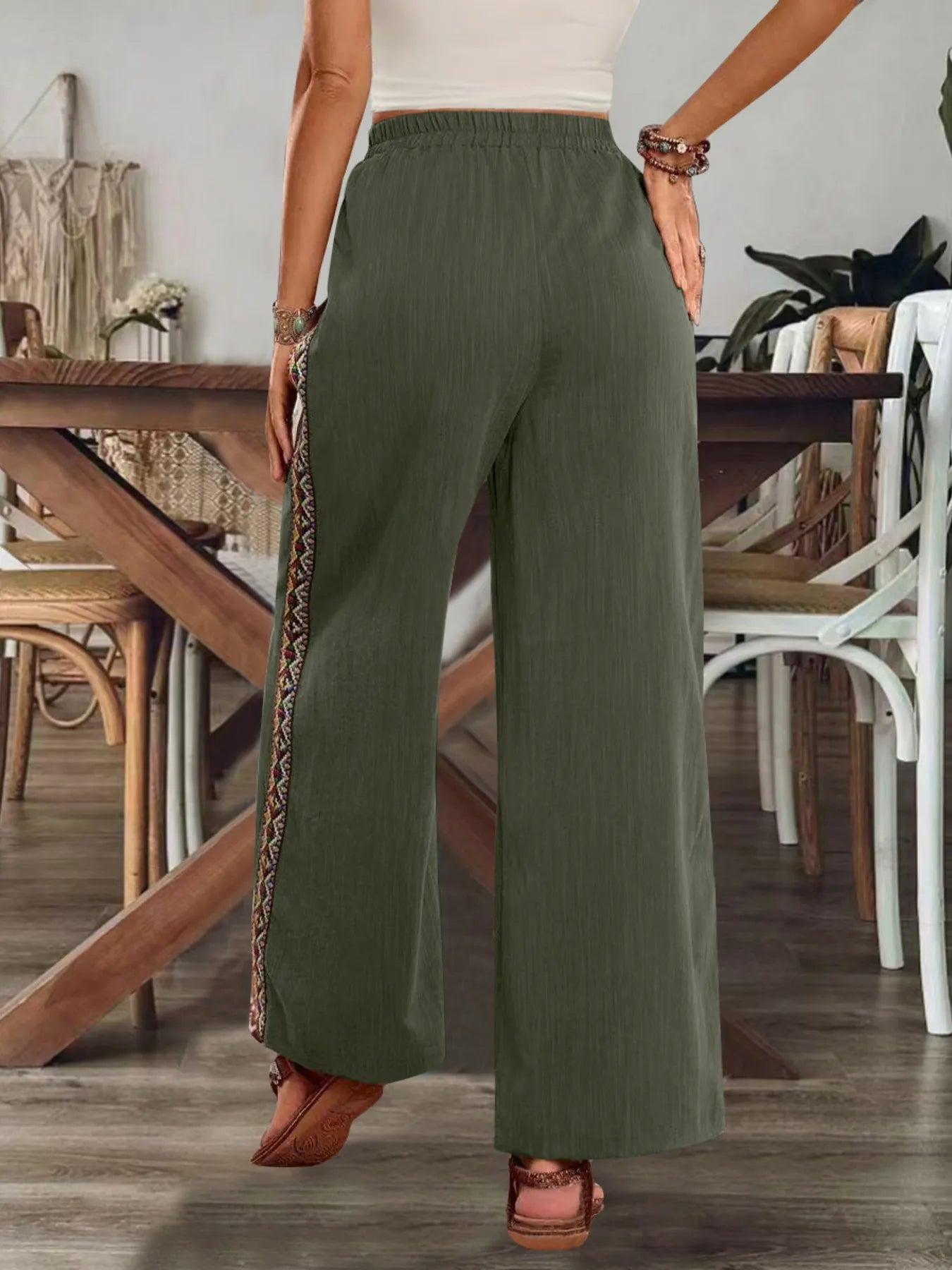 Pantalón Bohemio de Pierna Ancha con Bordado Lateral, vista adicional 5
