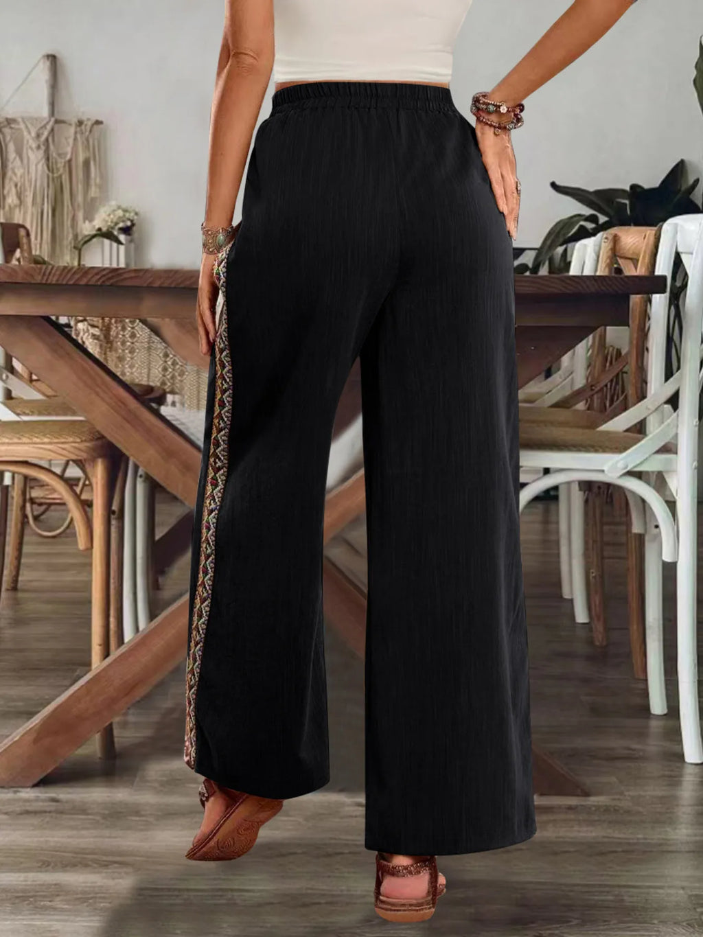 Pantalón Bohemio de Pierna Ancha con Bordado Lateral, vista adicional 11