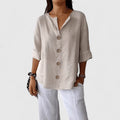 Blusa Cathlyn de Algodón y Lino con Escote en V