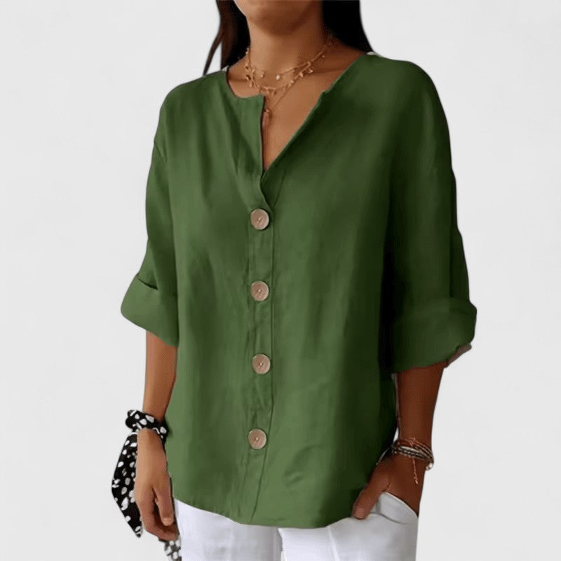 Blusa Cathlyn de Algodón y Lino con Escote en V, vista adicional 2