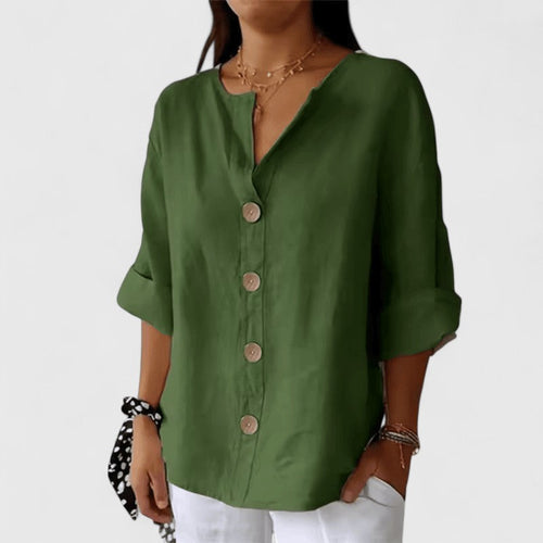 Blusa Cathlyn de Algodón y Lino con Escote en V, vista adicional 2