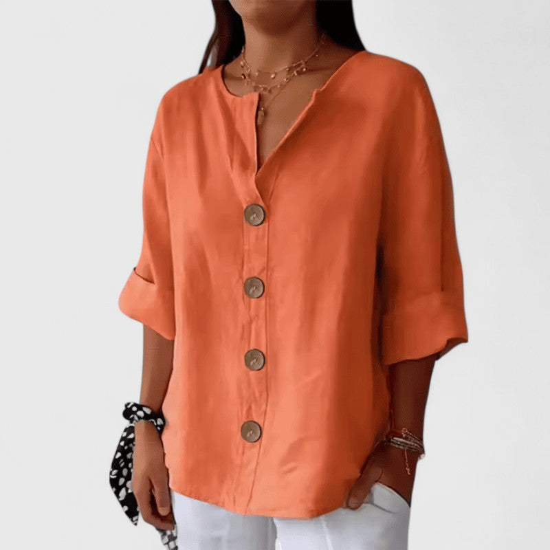 Blusa Cathlyn de Algodón y Lino con Escote en V, vista adicional 5