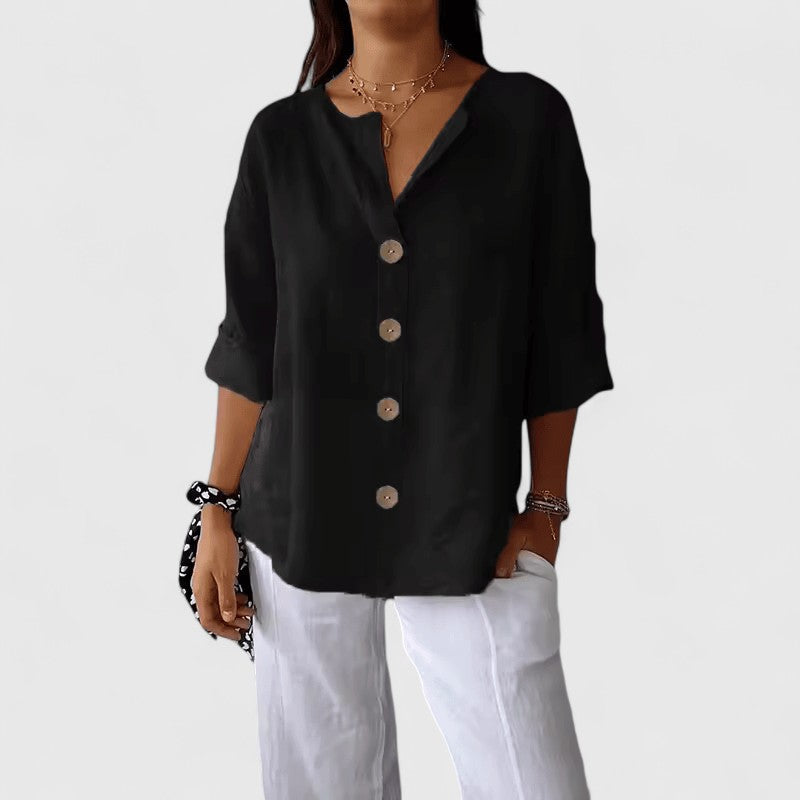 Blusa Cathlyn de Algodón y Lino con Escote en V, vista adicional 6