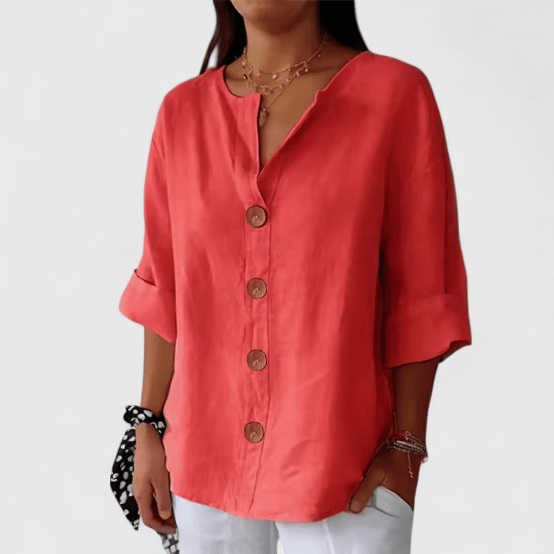 Blusa Cathlyn de Algodón y Lino con Escote en V, vista adicional 7