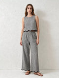 Conjunto Mila a Cuadros con Pantalón de Pierna Ancha