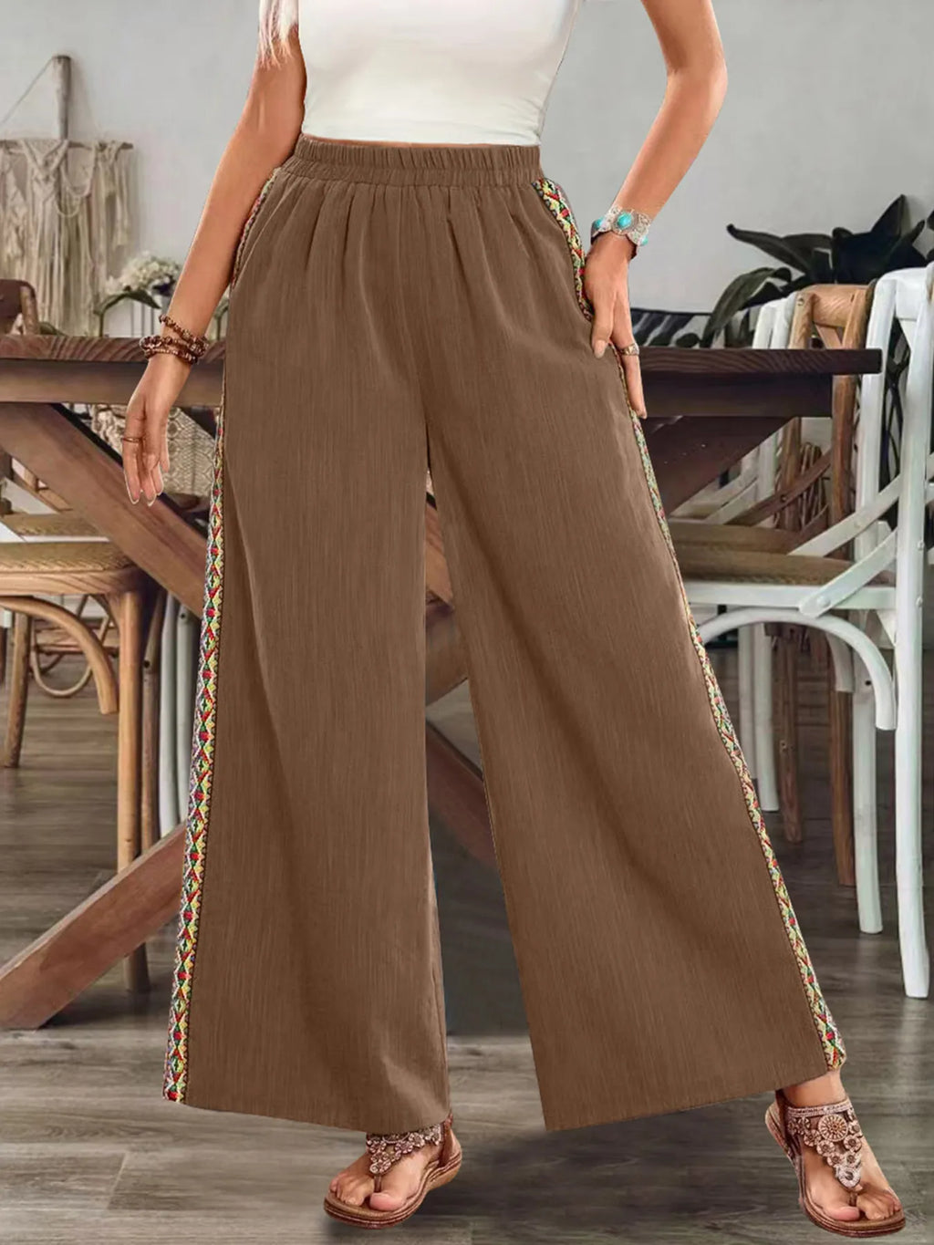 Pantalón Bohemio de Pierna Ancha con Bordado Lateral, vista adicional 2