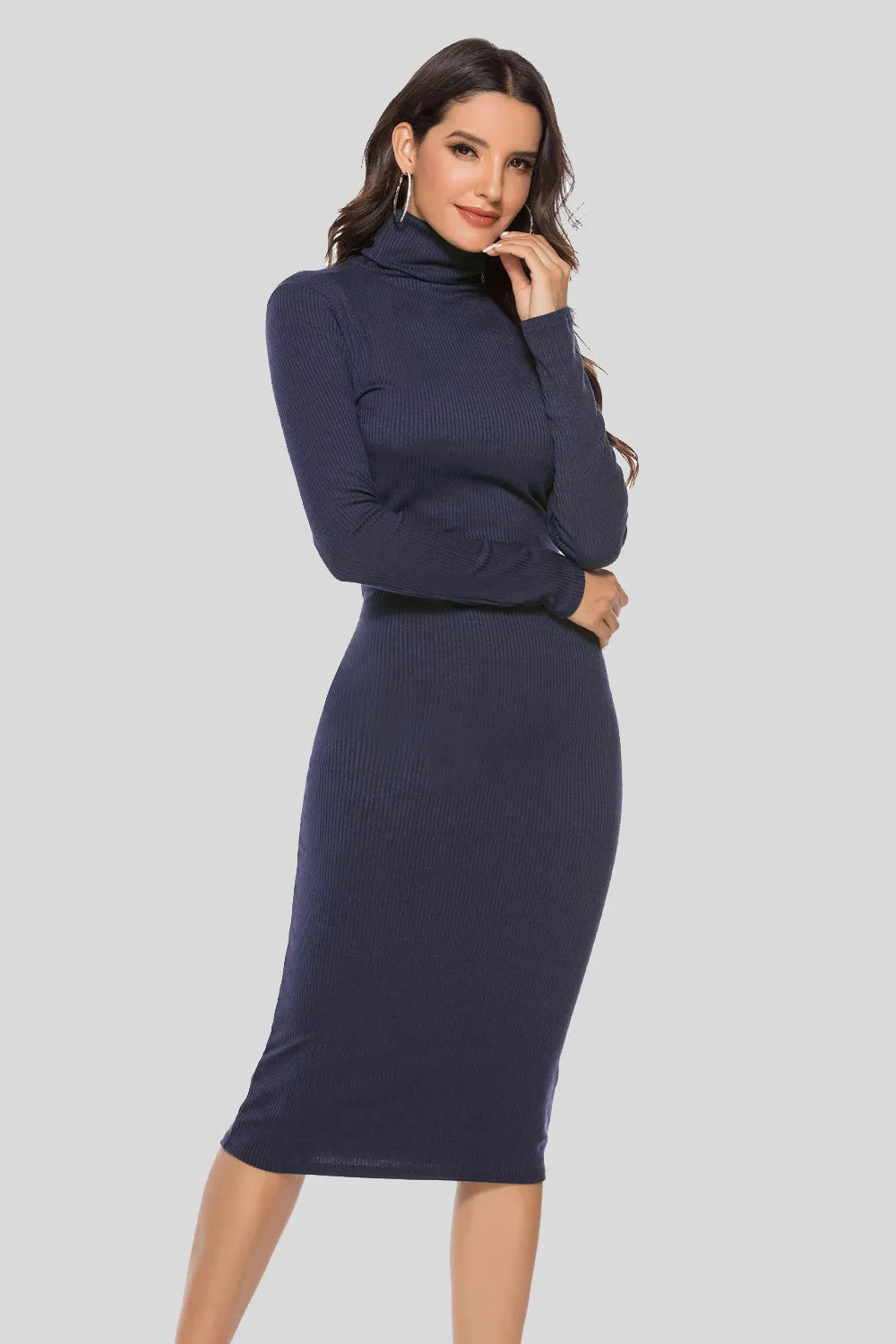 Vestido Midi Elena de Cuello Alto Acanalado