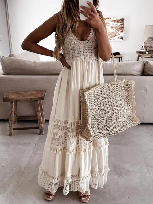 Vestido Maxi Bohemio Alma con Crochet y Borlas, vista adicional 2
