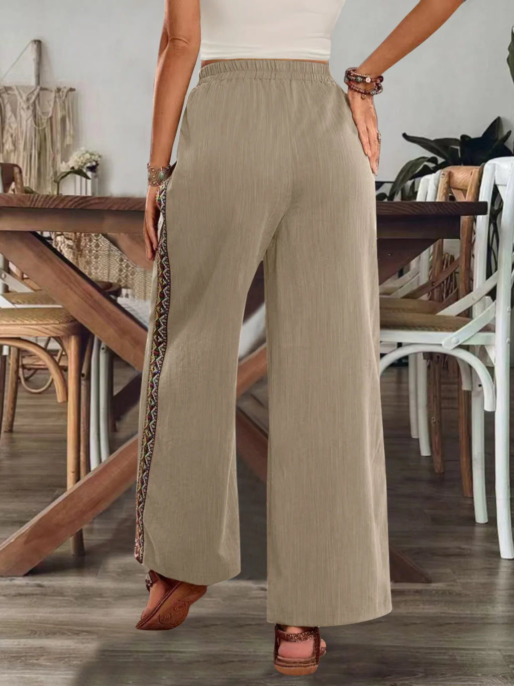 Pantalón Bohemio de Pierna Ancha con Bordado Lateral, vista adicional 8