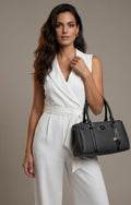 GUESS Marsala Coal Monogram Satchel Bag